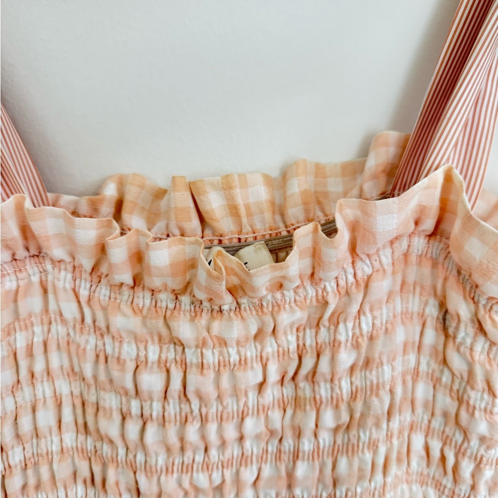 MARBLE Peach Gingham Smocked Dress with pockets - Picture 7 of 9